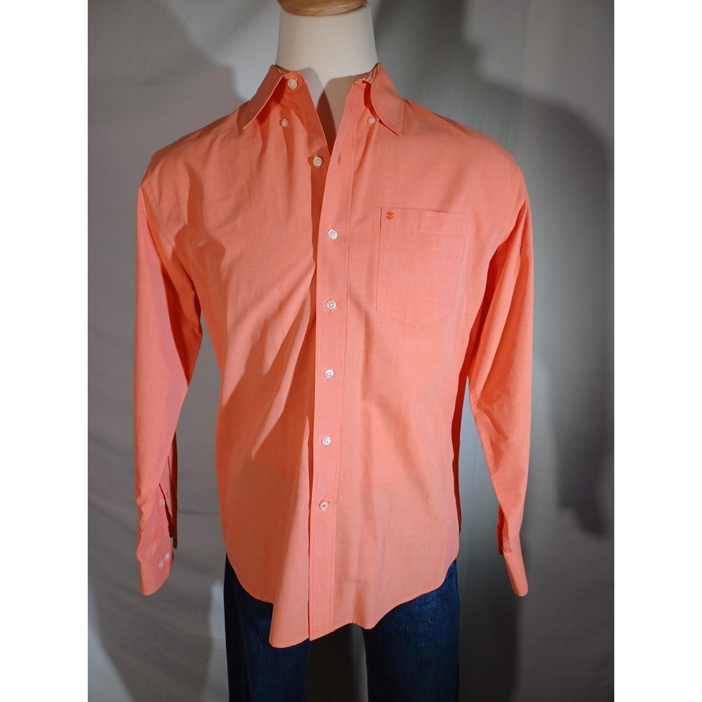 IZOD Shirt Mens Large Orange Solid Button Front Long Sleeve Pocket Casual Top